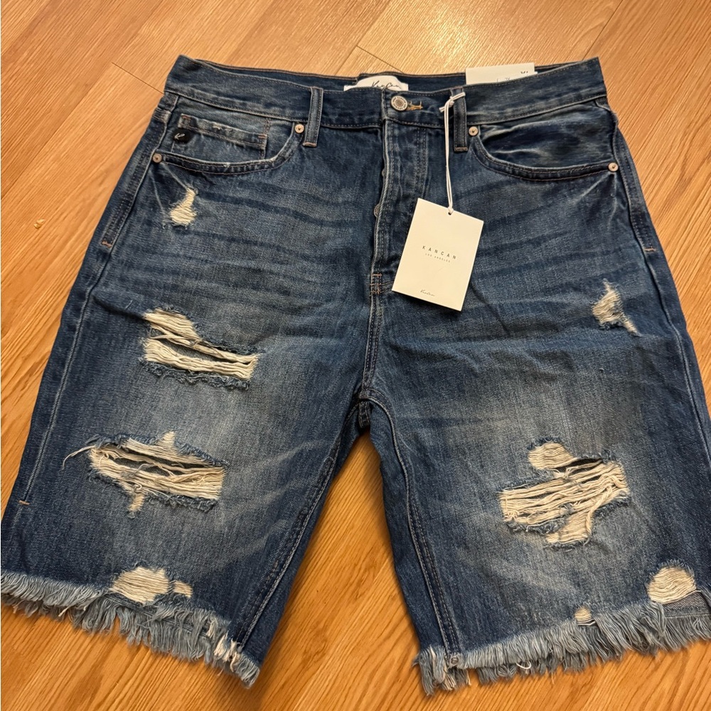 KanCan Distressed Denim Bermuda Shorts